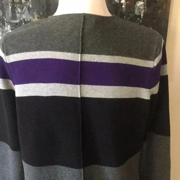 Calvin Klein Open Front Color Block Cotton Blend Striped Long Cardigan- Size MP - Picture 6 of 9